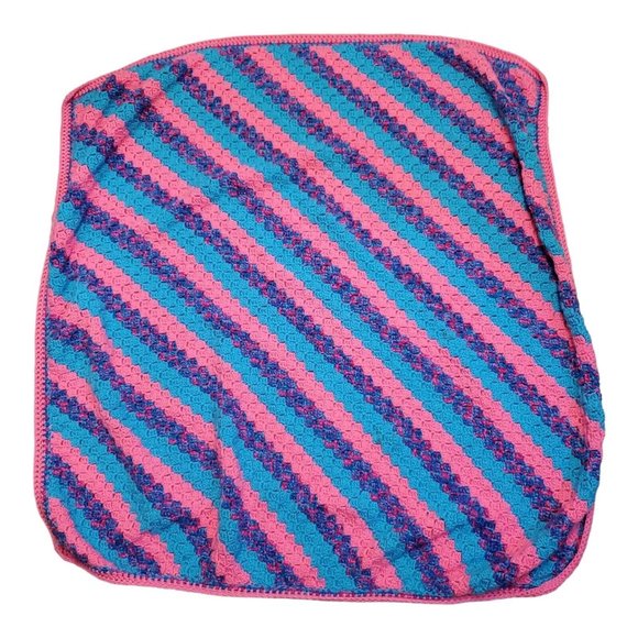 Vintage Crochet Pink Blue Diagonal Stripe Afghan Blanket Throw Granny Square 48" - Picture 1 of 6
